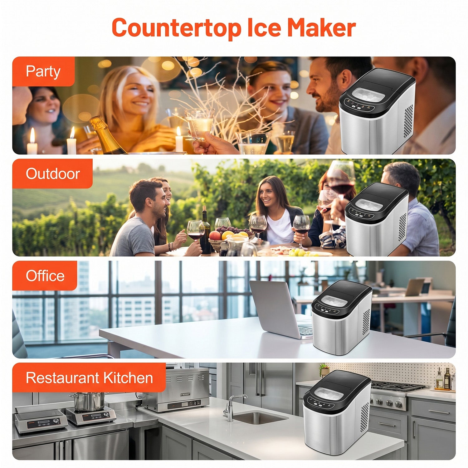 FrosTikox Countertop Ice Maker Machine 33lbs/day Output