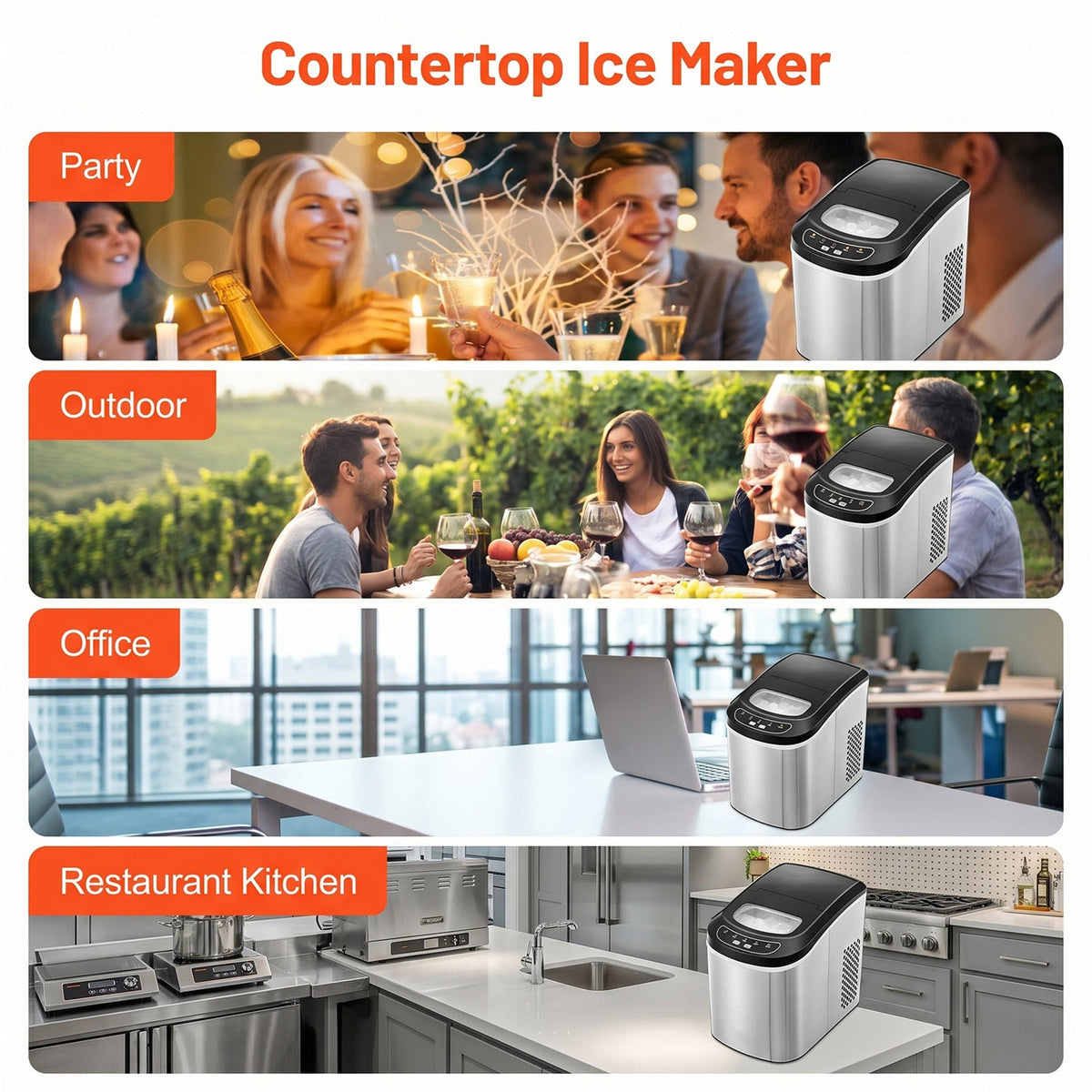 FrosTikox Countertop Ice Maker Machine 33lbs/day Output