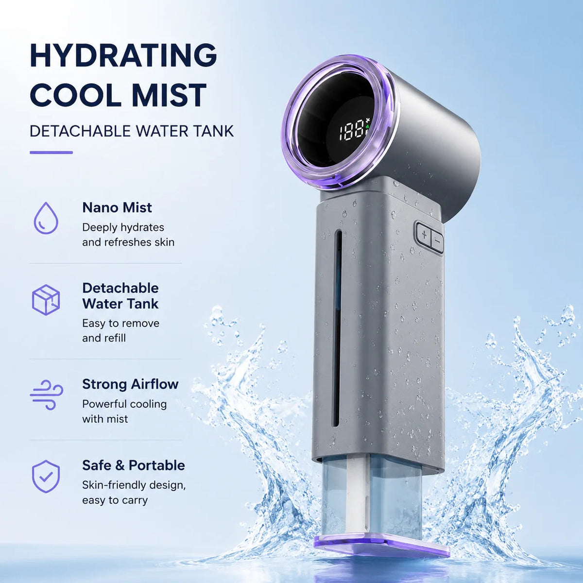 MistsyGo Portable Misting Fan with 199 Speeds and Nano Mist