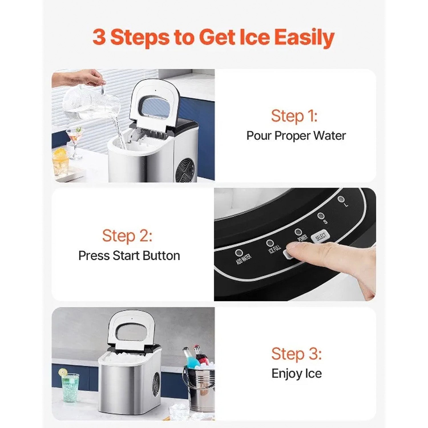 FrosTikox Countertop Ice Maker Machine 33lbs/day Output