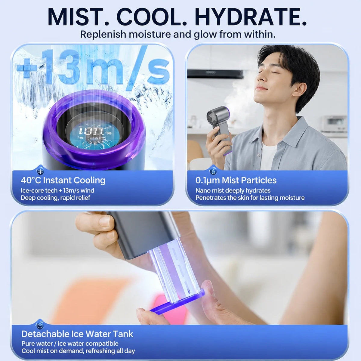 MistsyGo Portable Misting Fan with 199 Speeds and Nano Mist