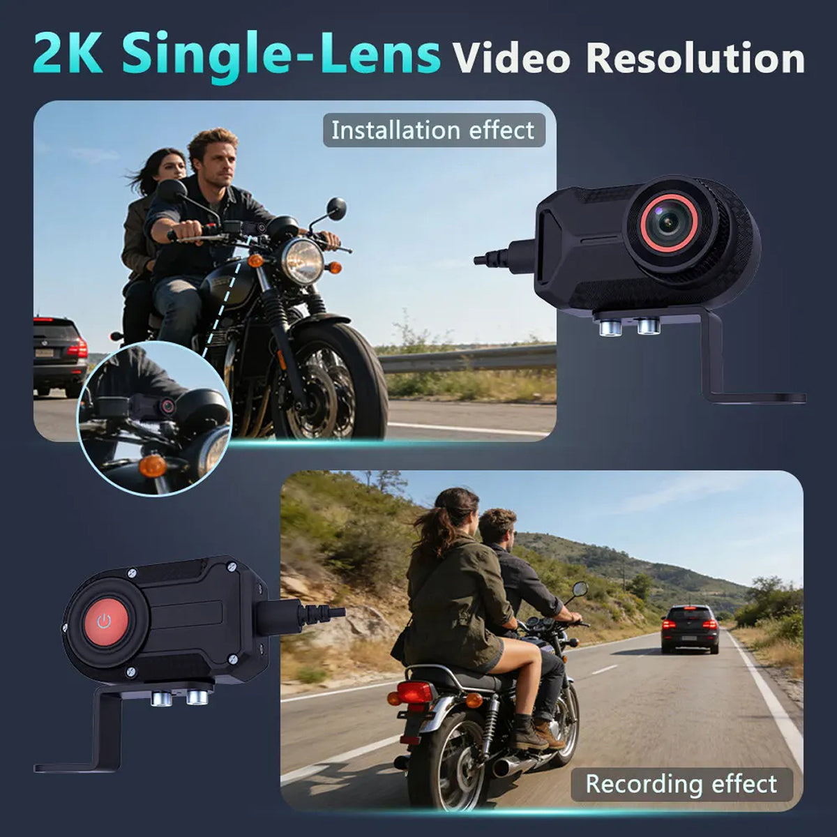 GearShoto Dual Lens Motorcycle Dash Cam with WiFi & Night Vision
