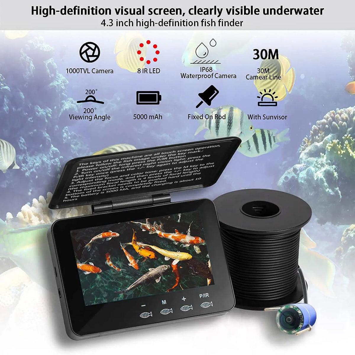 Canemox HD Underwater Fishing Camera with Depth & Temp Sensor