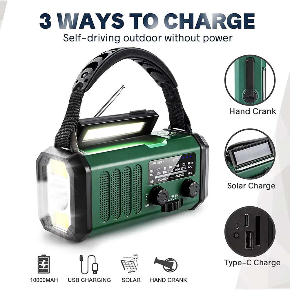 Crankoax Wind Up Radio | 10000mAh Solar Emergency Weather Radio