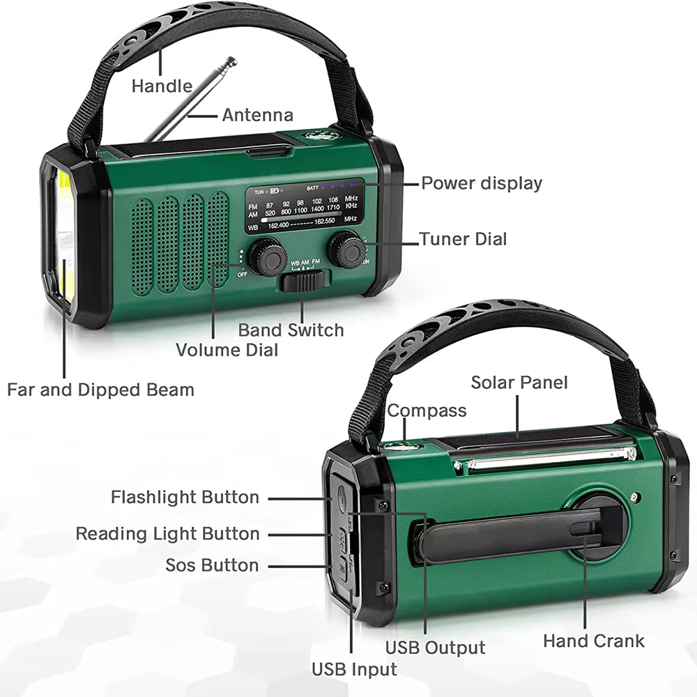Crankoax Wind Up Radio | 10000mAh Solar Emergency Weather Radio