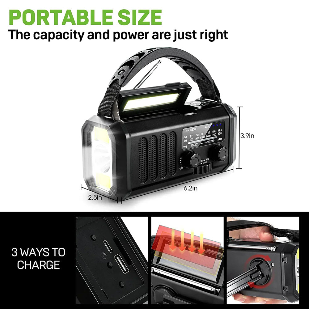 Crankoax Wind Up Radio | 10000mAh Solar Emergency Weather Radio