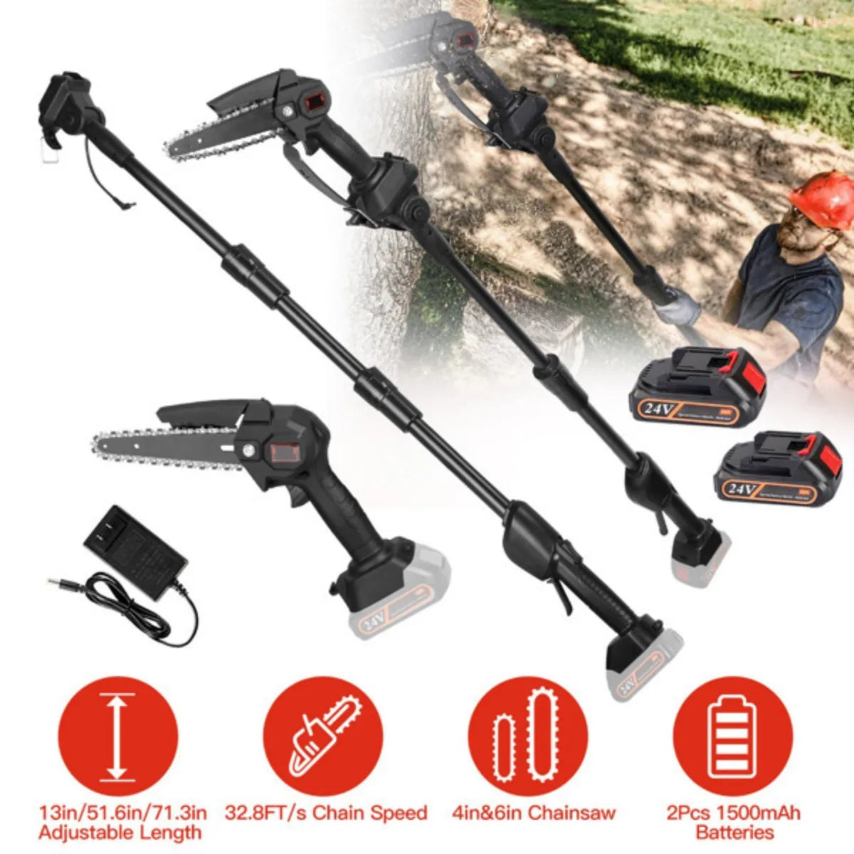 CrestiCut Cordless Pole Saw for Tree Trimming and Pruning