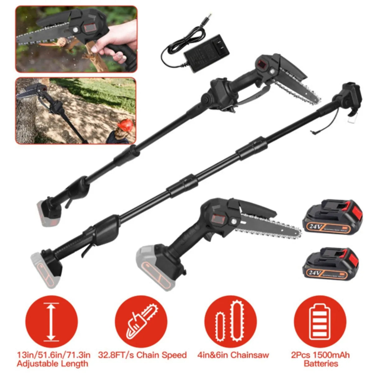 CrestiCut Cordless Pole Saw for Tree Trimming and Pruning