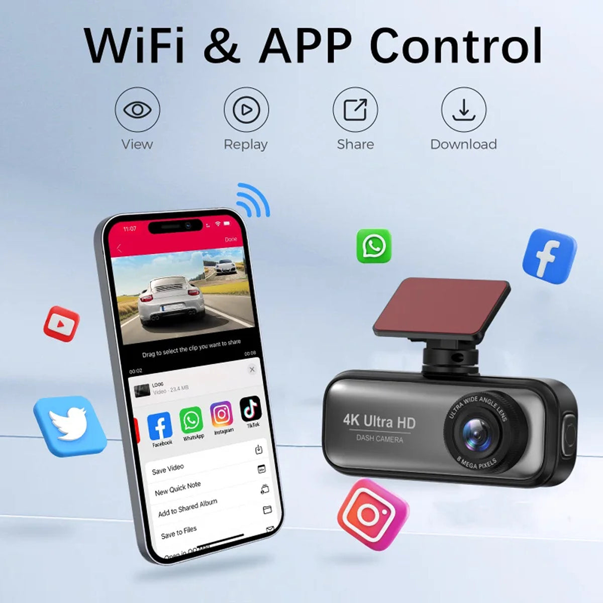 DashyLynk 4K Wireless Dual Dashcam with WiFi & GPS