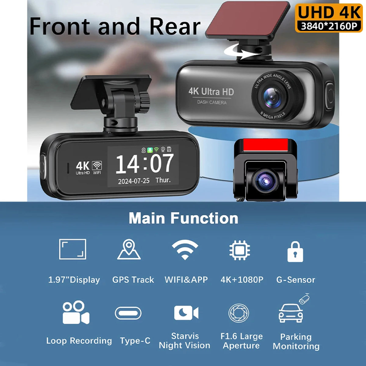 DashyLynk 4K Wireless Dual Dashcam with WiFi & GPS