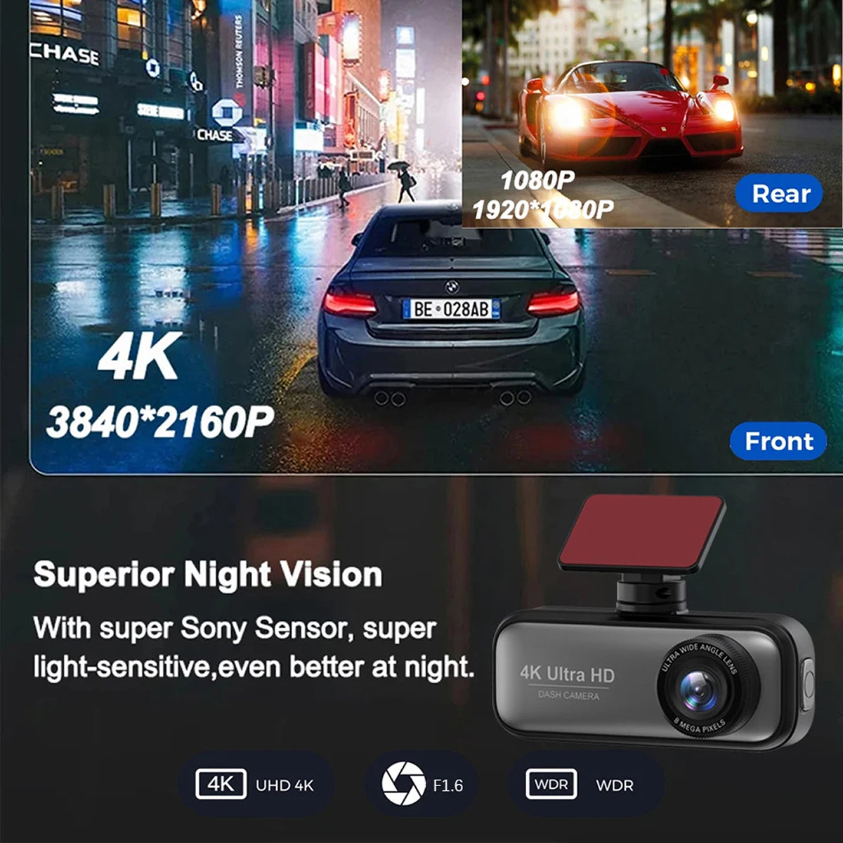 DashyLynk 4K Wireless Dual Dashcam with WiFi & GPS