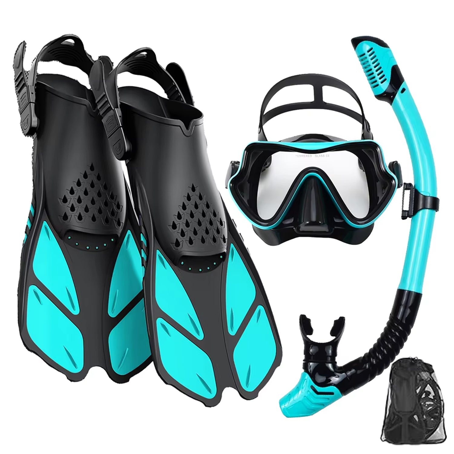 DeepBrez Panoramic Snorkel Set with Dry Top Snorkel and Adjustable Fins