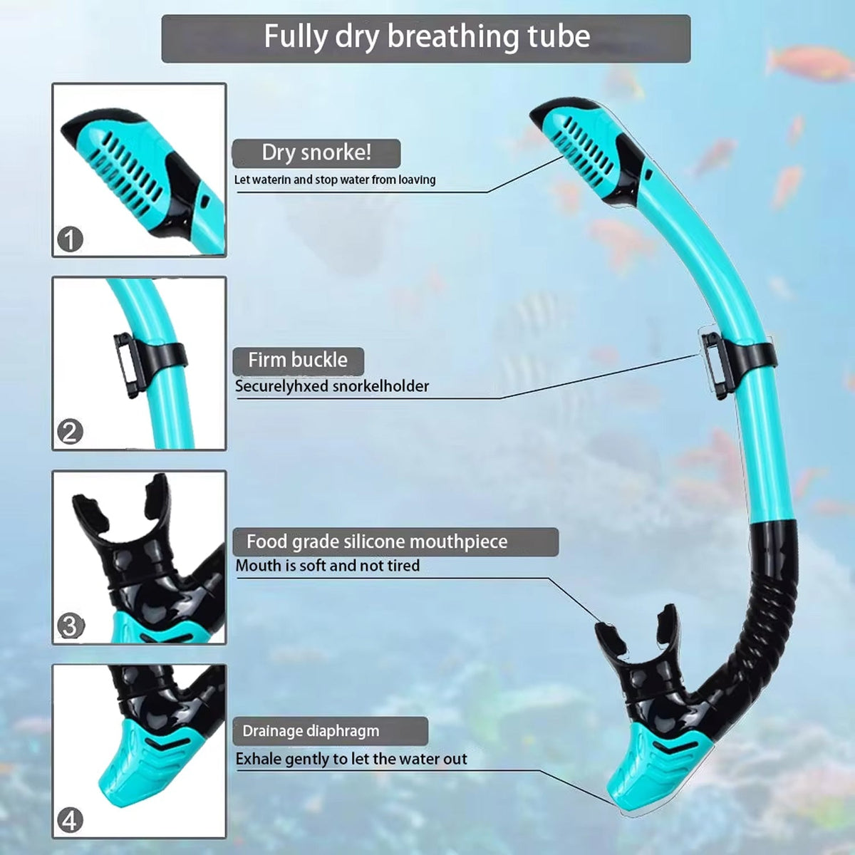 DeepBrez Panoramic Snorkel Set with Dry Top Snorkel and Adjustable Fins