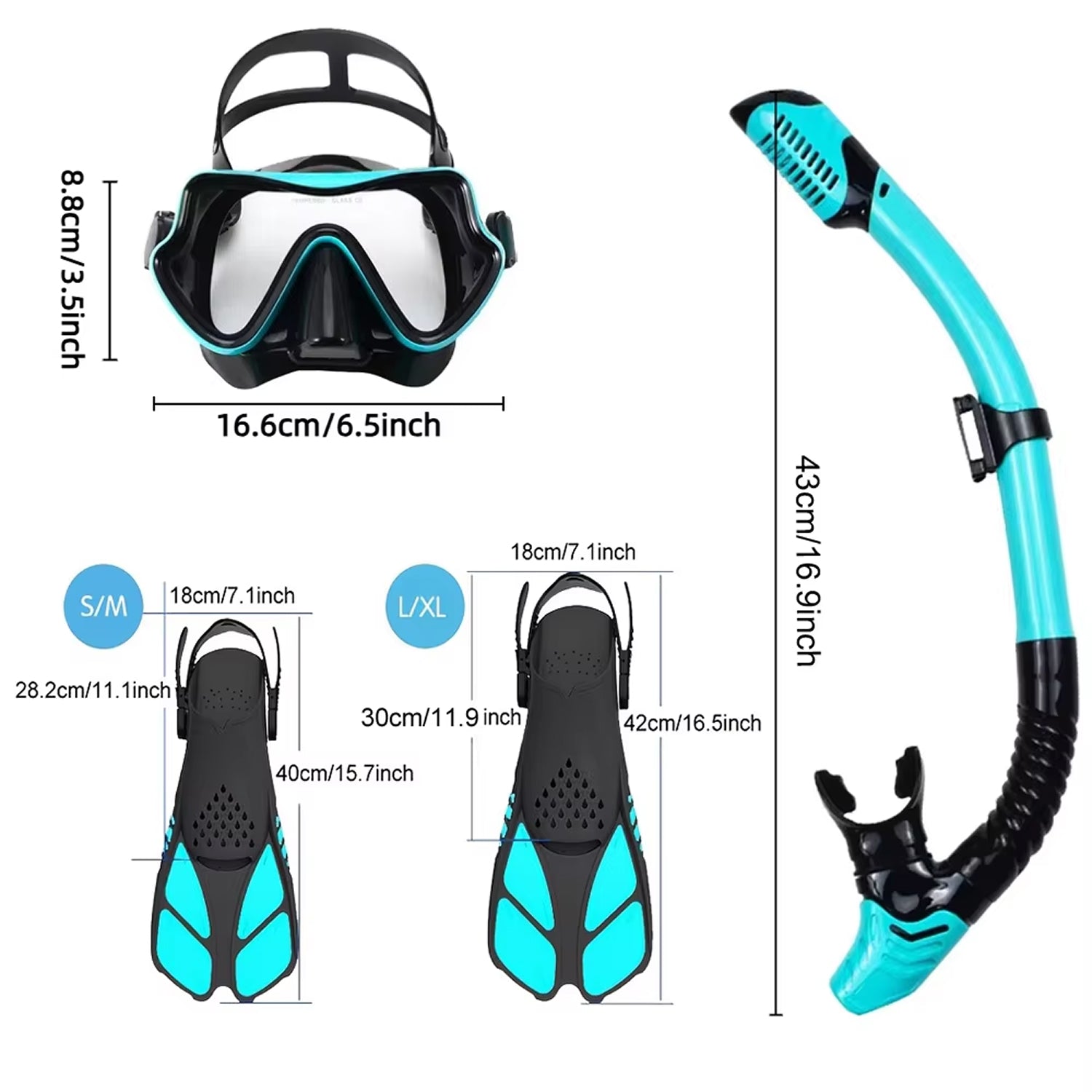 DeepBrez Panoramic Snorkel Set with Dry Top Snorkel and Adjustable Fins