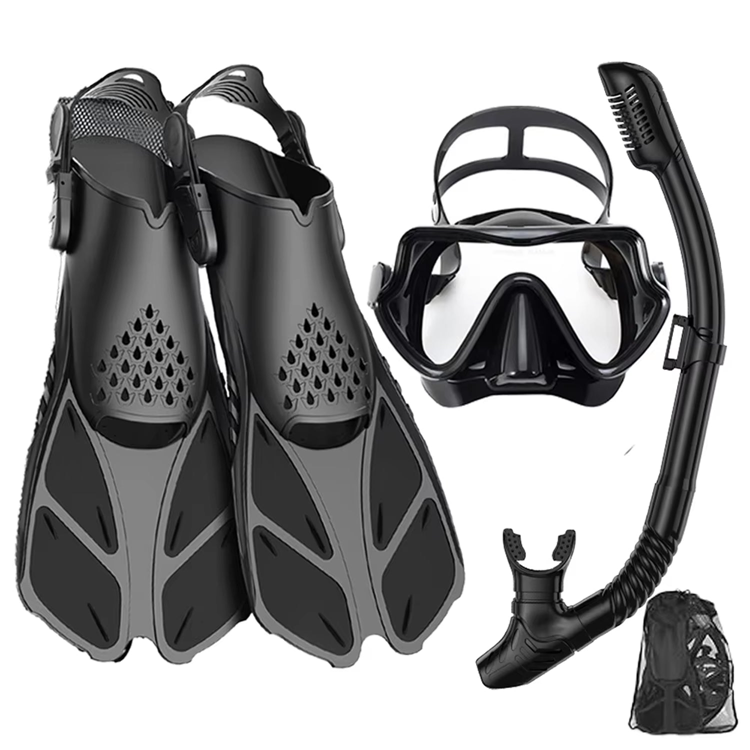 DeepBrez Panoramic Snorkel Set with Dry Top Snorkel and Adjustable Fins