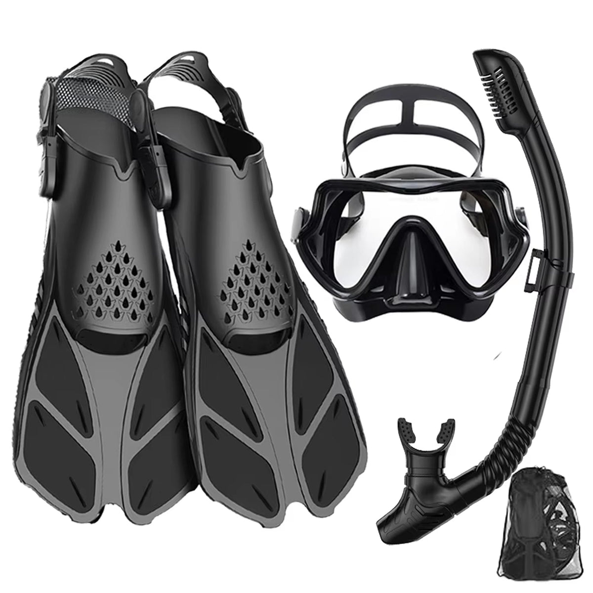 DeepBrez Panoramic Snorkel Set with Dry Top Snorkel and Adjustable Fins