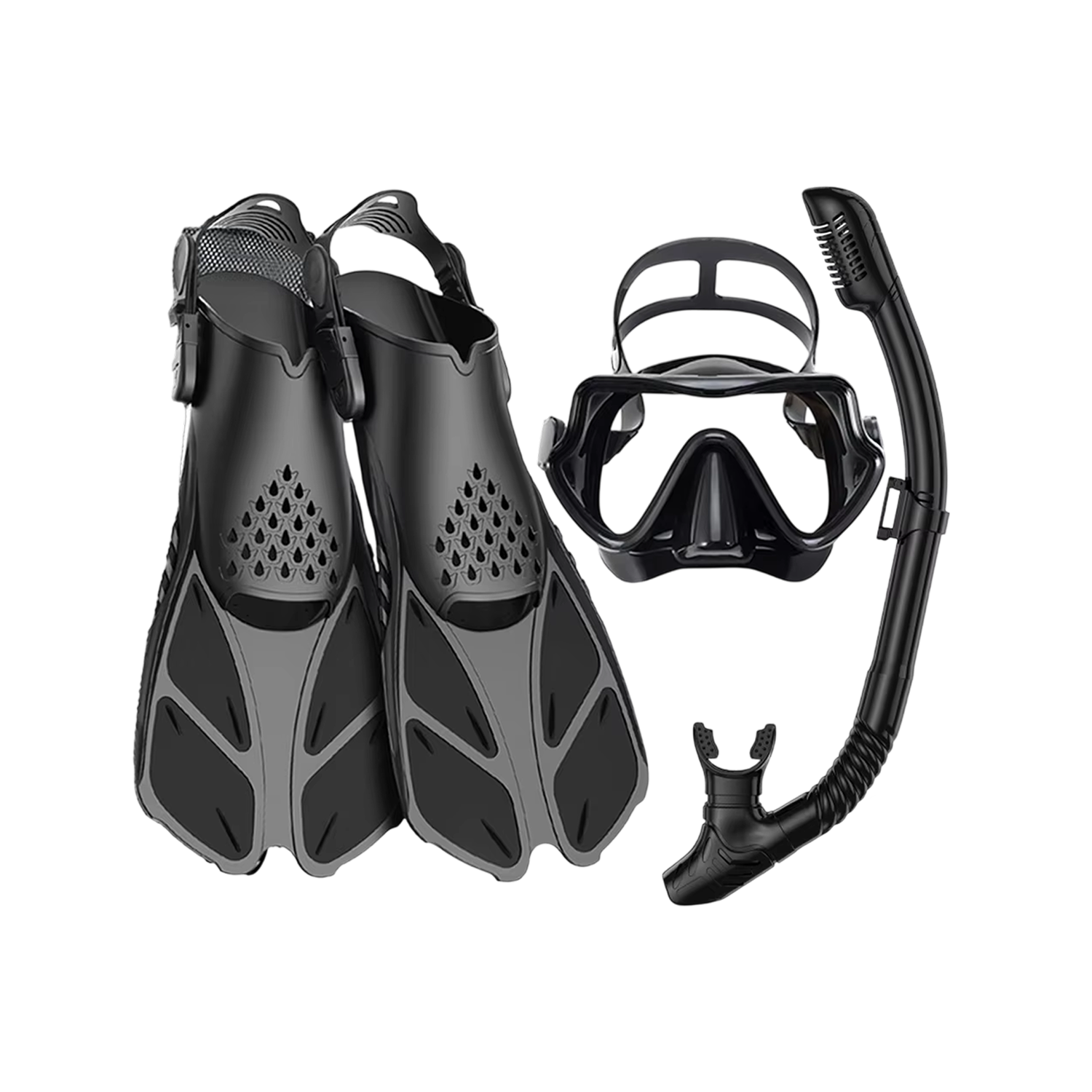 DeepBrez Panoramic Snorkel Set with Dry Top Snorkel and Adjustable Fins