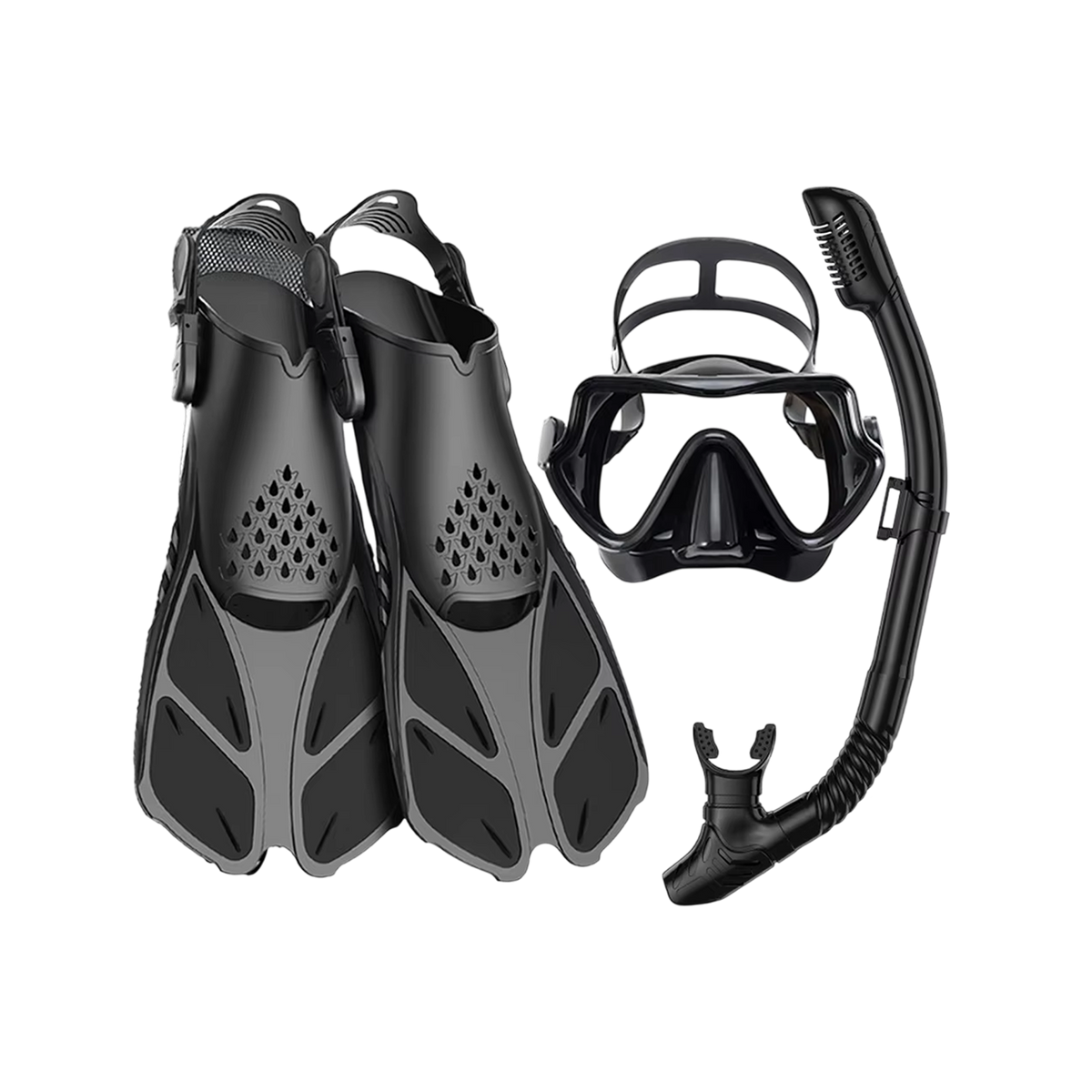DeepBrez Panoramic Snorkel Set with Dry Top Snorkel and Adjustable Fins
