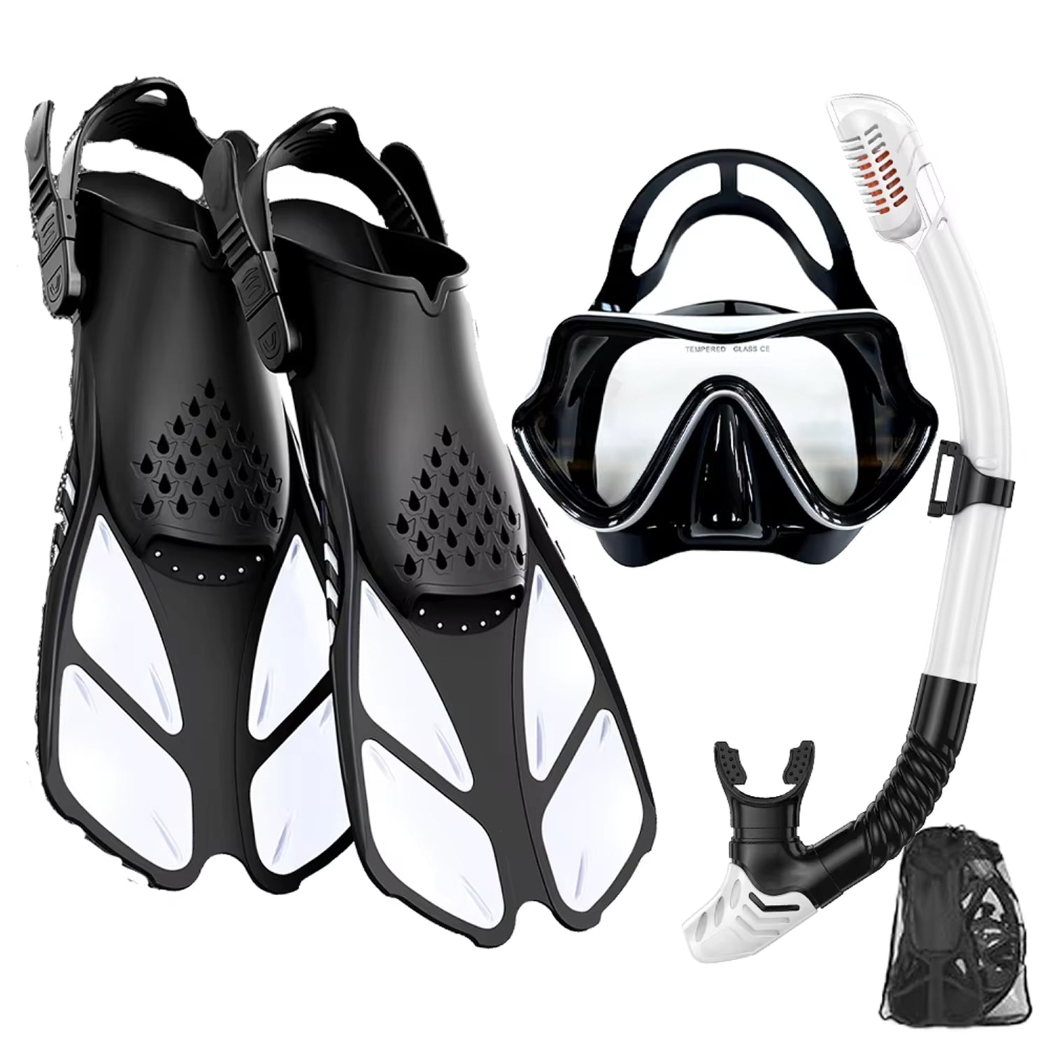 DeepBrez Panoramic Snorkel Set with Dry Top Snorkel and Adjustable Fins