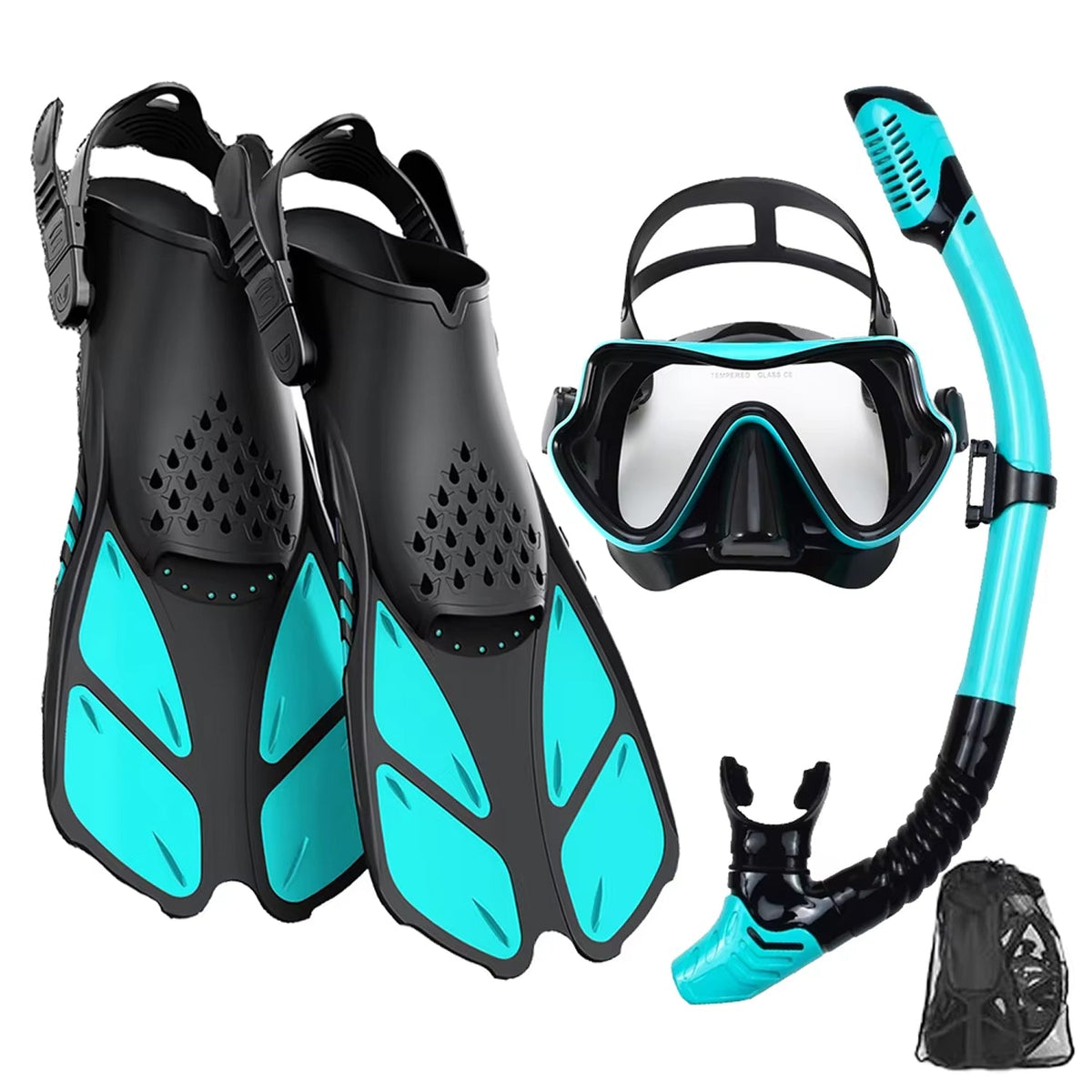 DeepBrez Panoramic Snorkel Set with Dry Top Snorkel and Adjustable Fins