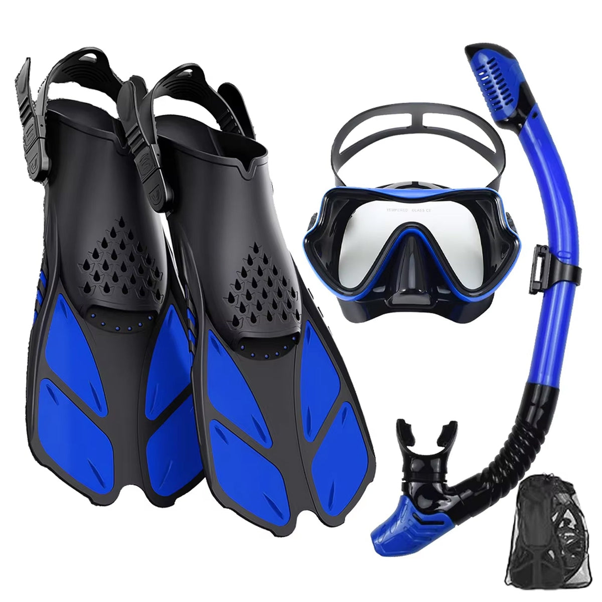 DeepBrez Panoramic Snorkel Set with Dry Top Snorkel and Adjustable Fins