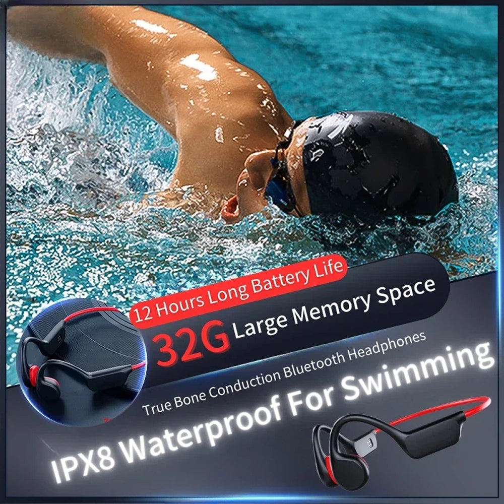 DeepWavix IPX8 Bone Conduction Swimming Headphones with 32GB MP3