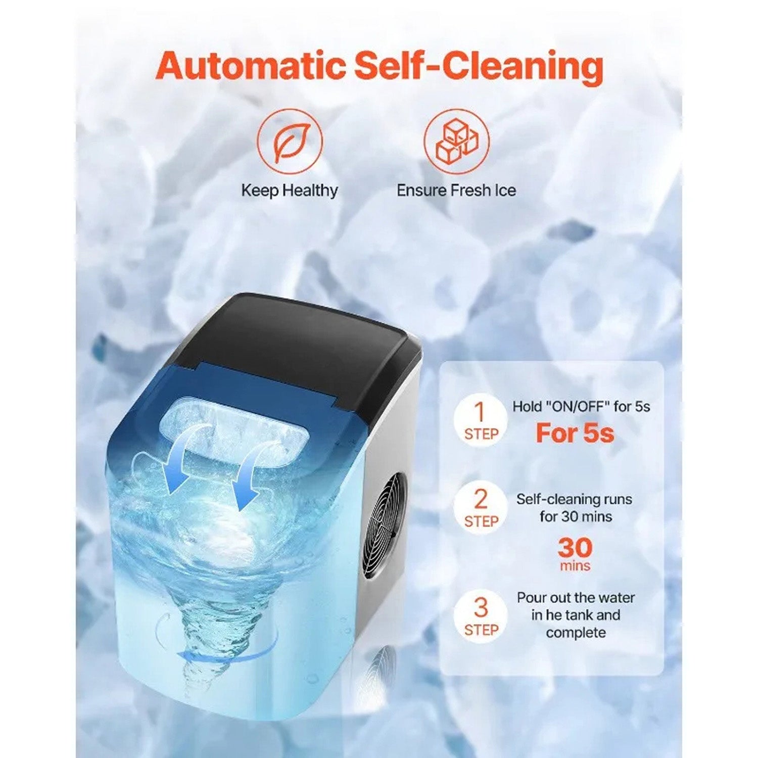 FrosTikox Countertop Ice Maker Machine 33lbs/day Output