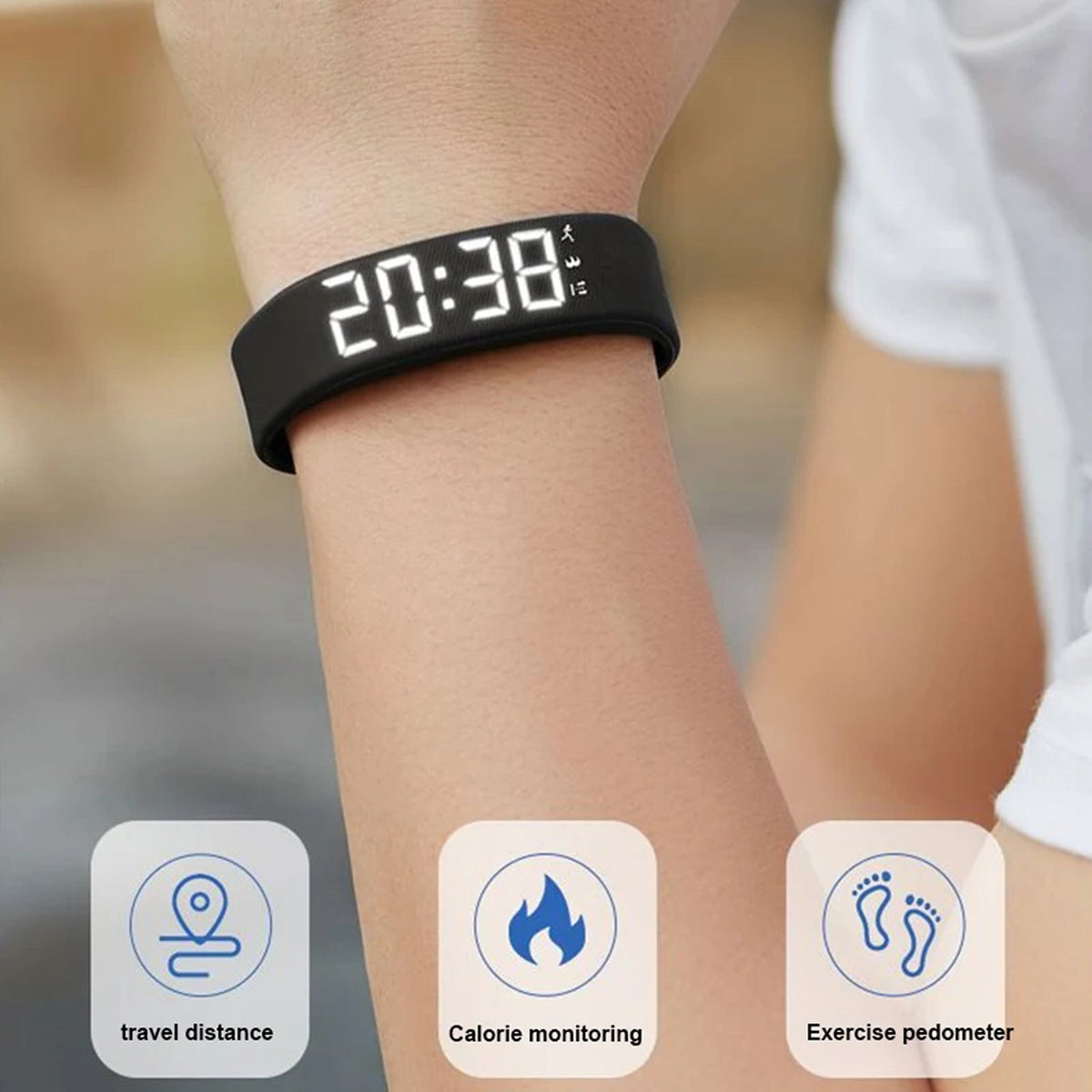 FlickoWake Vibration Alarm Wristband with 3D Pedometer