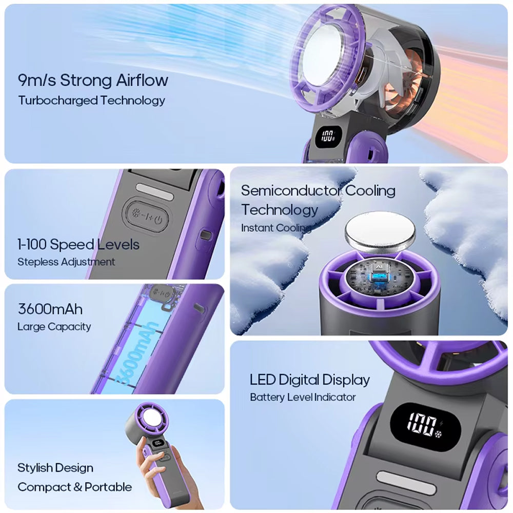 FrostoeByte Portable Handheld Turbo Fan with Semiconductor Cooling
