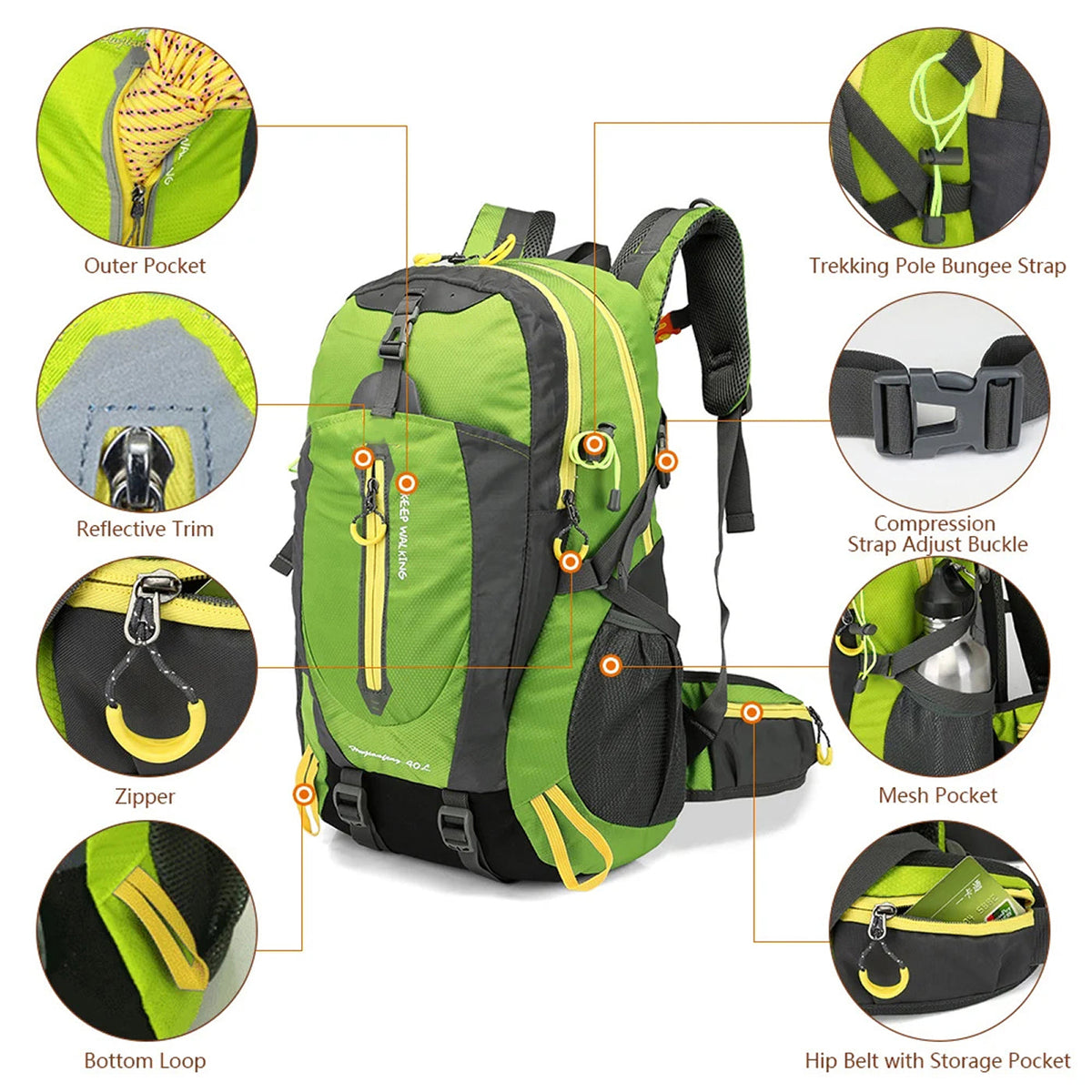 GlacoFlow Ultra-Lightweight 40L Waterproof Hiking Backpack