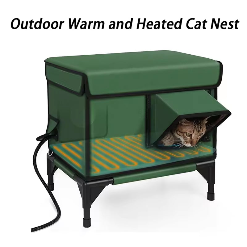 HeatoPury Heated Outdoor Cat House with 9 Heat Settings & Raised Base