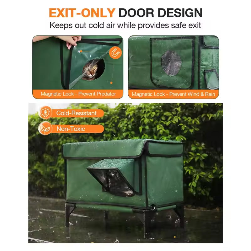 HeatoPury Heated Outdoor Cat House with 9 Heat Settings & Raised Base