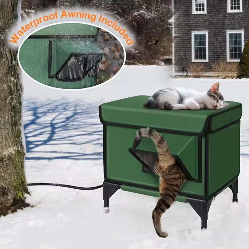 HeatoPury Heated Outdoor Cat House with 9 Heat Settings & Raised Base
