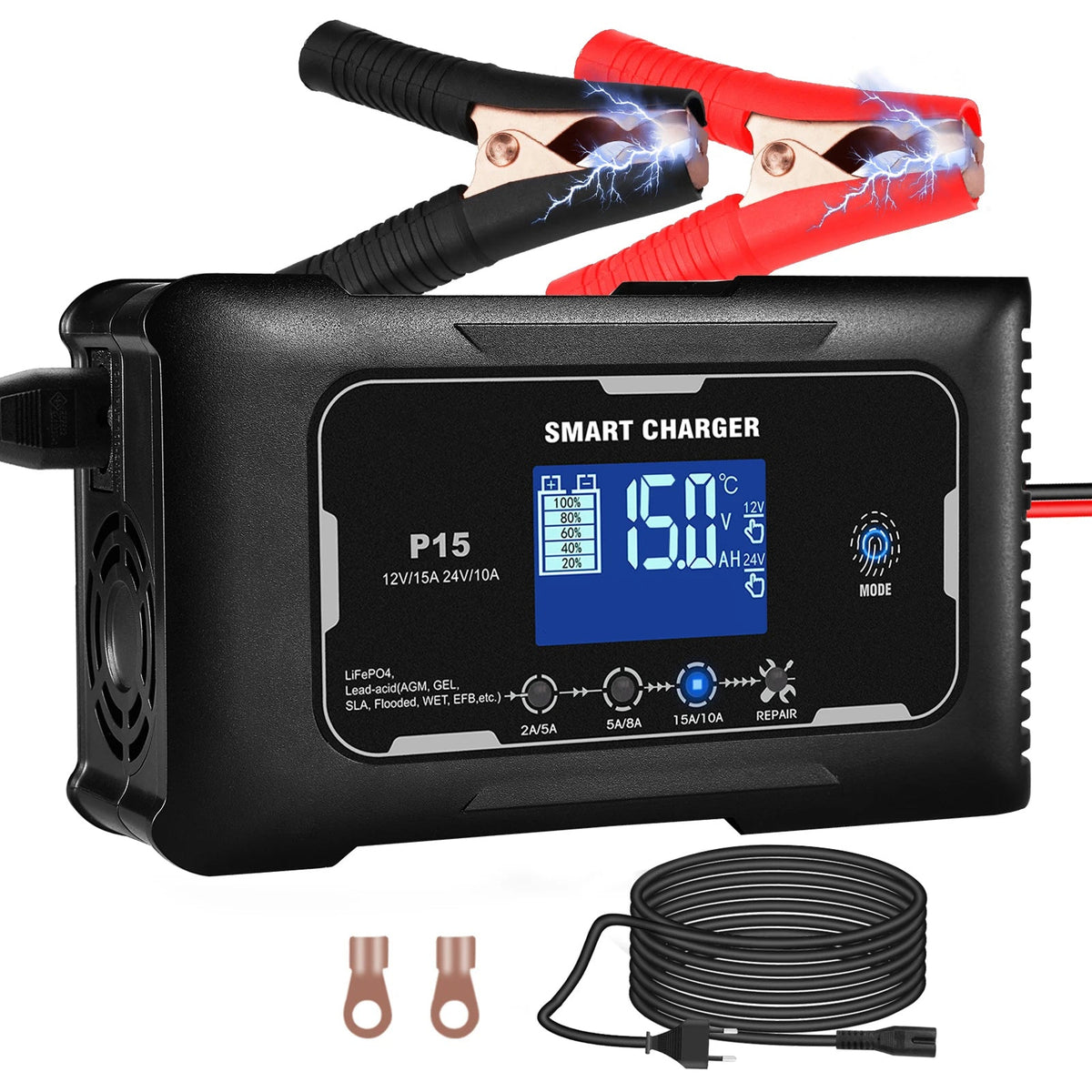 JoltNapo 12V 24V Smart Car Battery Trickle Charger and Maintainer