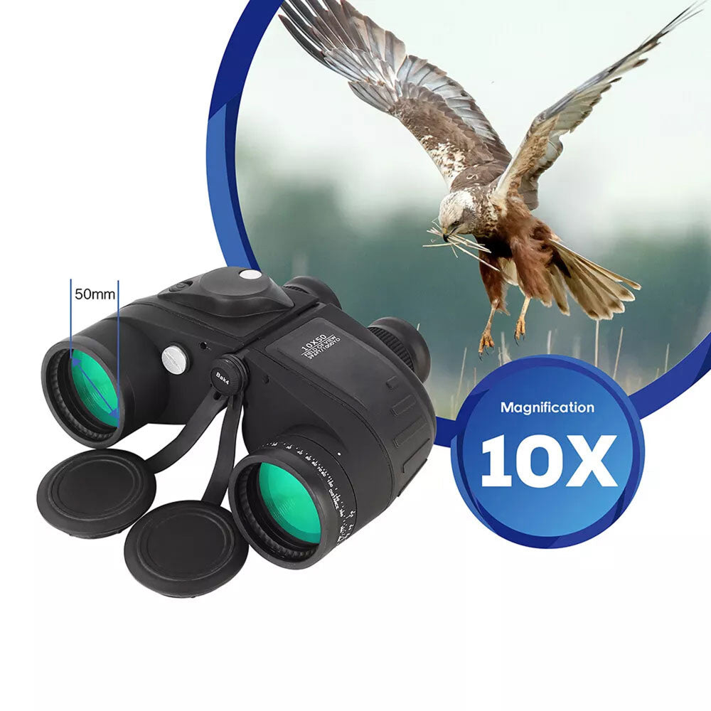 NautixCor 10x50 Waterproof Marine Binoculars with Compass
