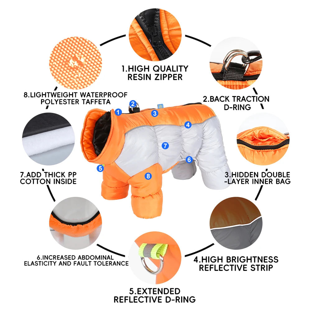 NordiPawi All-Weather 4-Leg Winter Dog Coat with Leash D-Rings