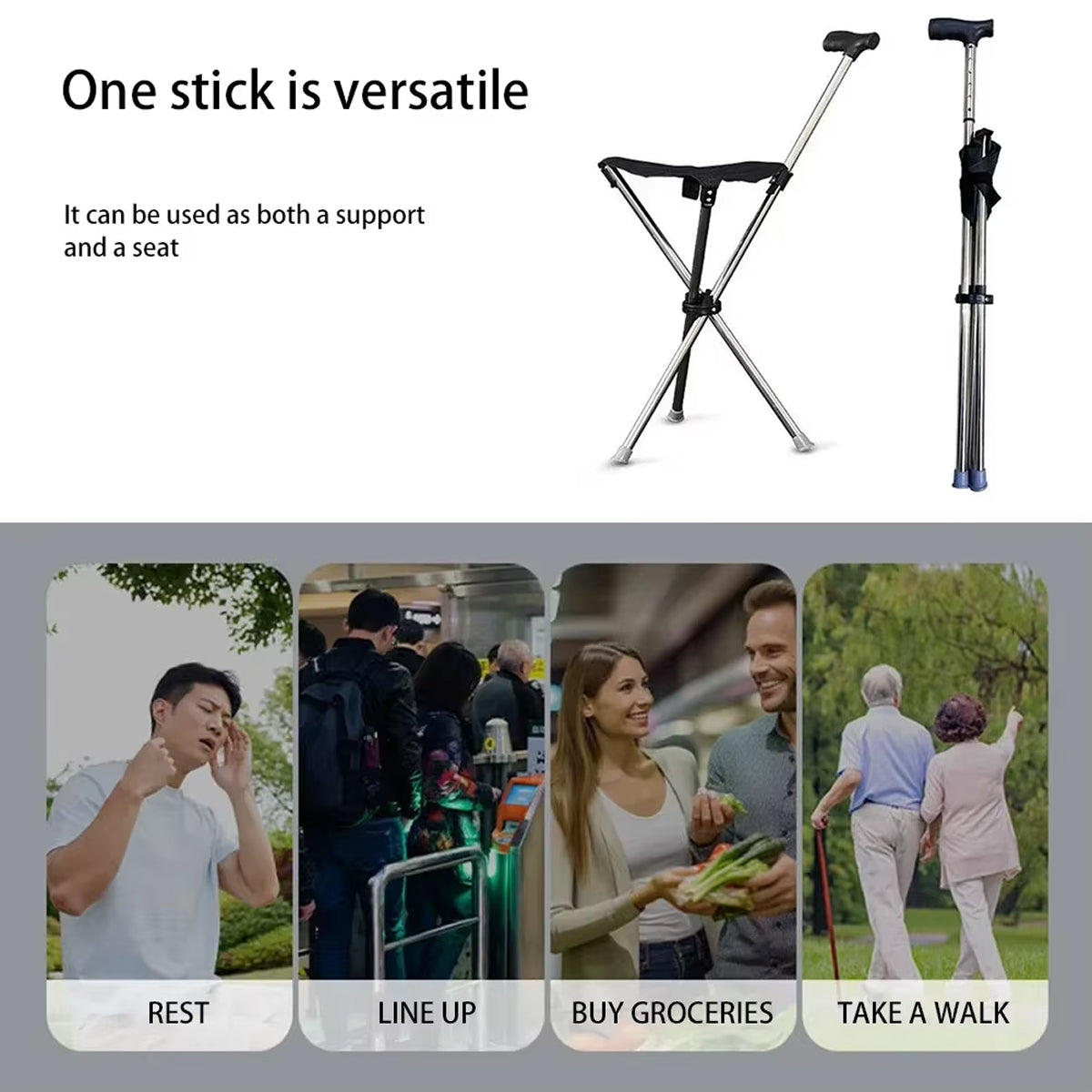 Restixi 2-in-1 Walking Stick and Portable Seat