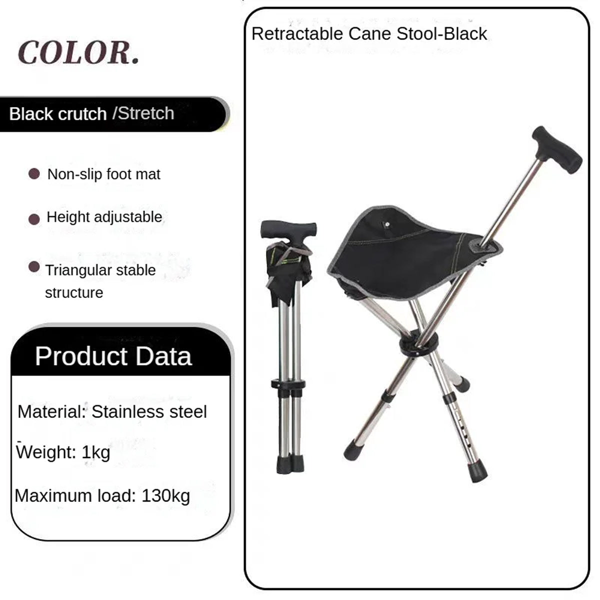 Restixi 2-in-1 Walking Stick and Portable Seat