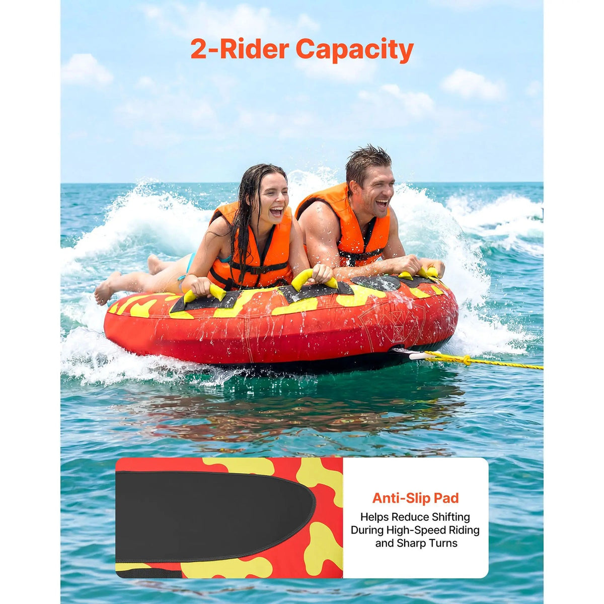 SkimFuri 2-Rider Boating Towable Tube with Anti-Slip Deck
