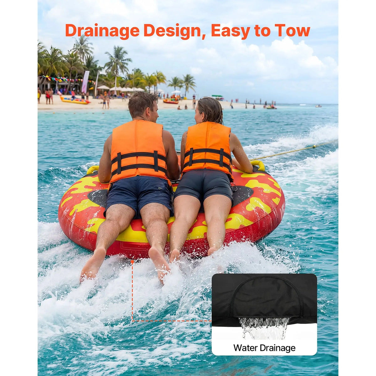 SkimFuri 2-Rider Boating Towable Tube with Anti-Slip Deck