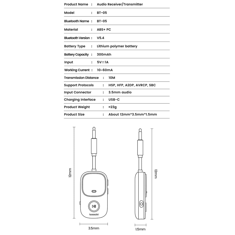 SkyePatt 2-in-1 Airplane Bluetooth 5.4 Audio Adapter
