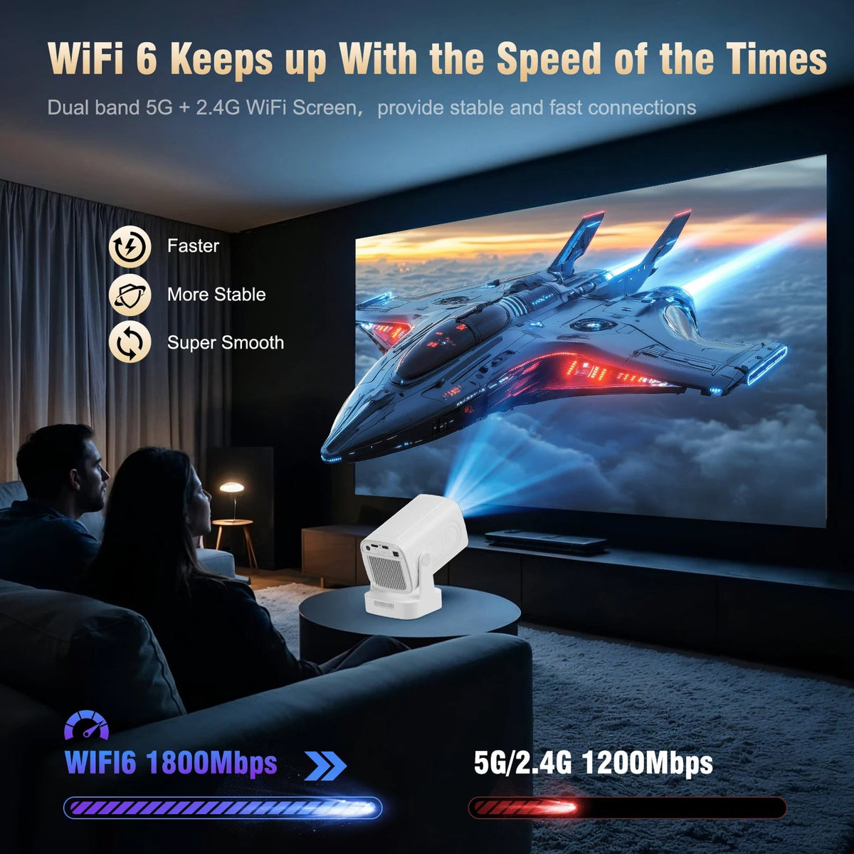 SoliiSight Portable Outdoor Projector 1080P WiFi 6