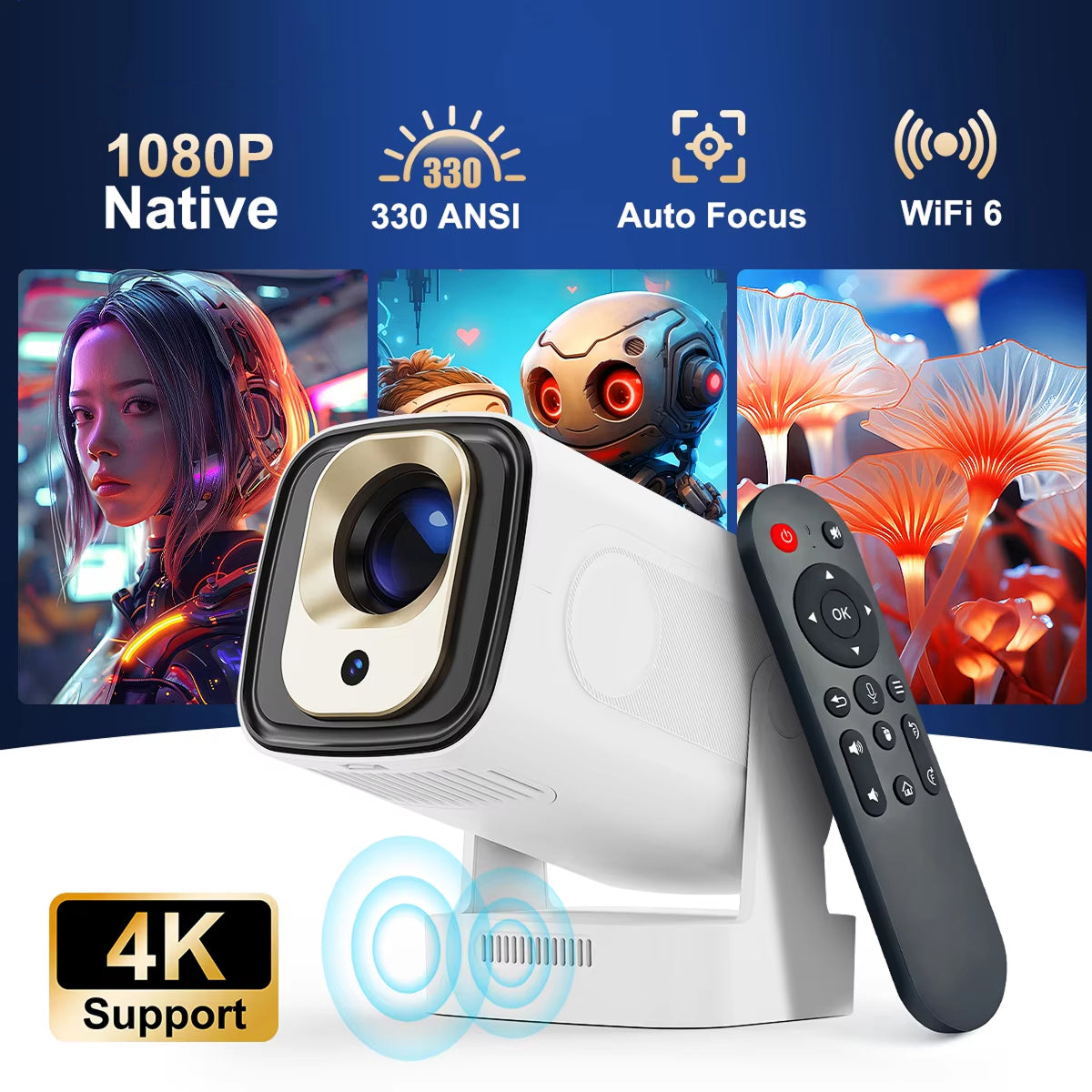SoliiSight Portable Outdoor Projector 1080P WiFi 6