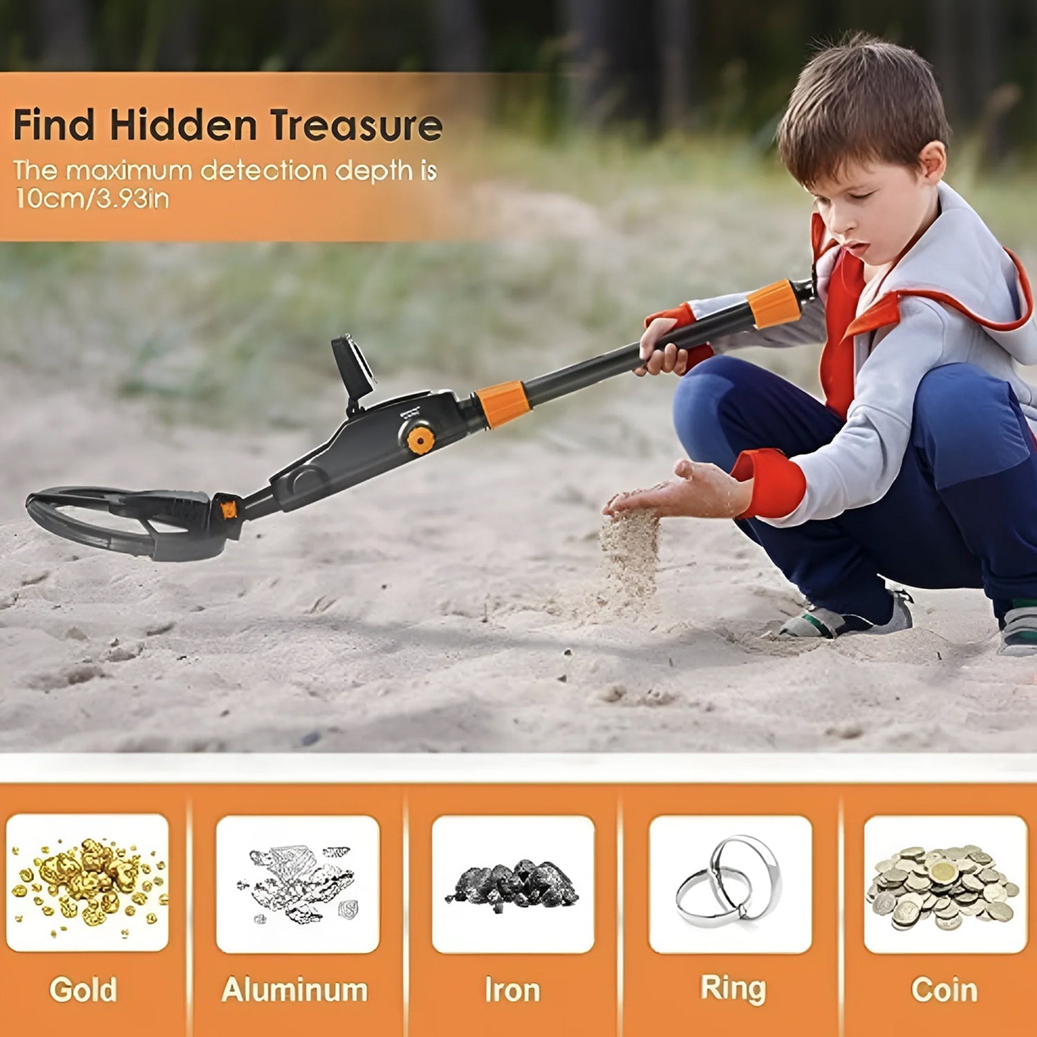 TiniTrak Kids Metal Detector with High-Sensitivity & Waterproof Coil