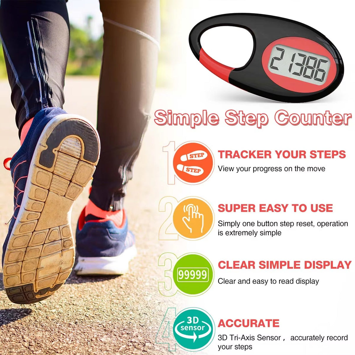 WakoWise Accurate Standalone 3D Tri-Axis Step Counter